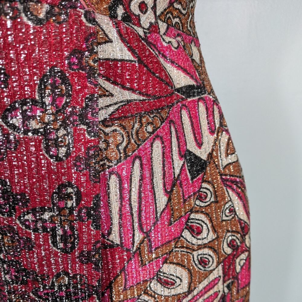 Vintage 60s Maxi Dress Gown Pink Metallic Evening 70s Glam Prom Formal Empire - Picture 6 of 14